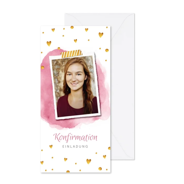 Einladung zur Konfirmation Foto und Herzen