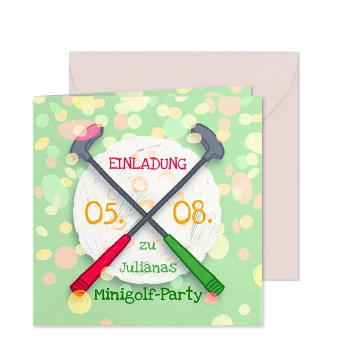 Einladung zur Minigolf-Party - Schläger und Ball 10 Jahre