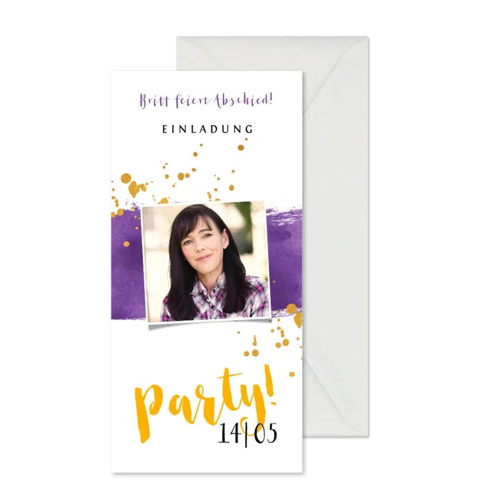 Einladung zur Party lila Farbe mit Foto