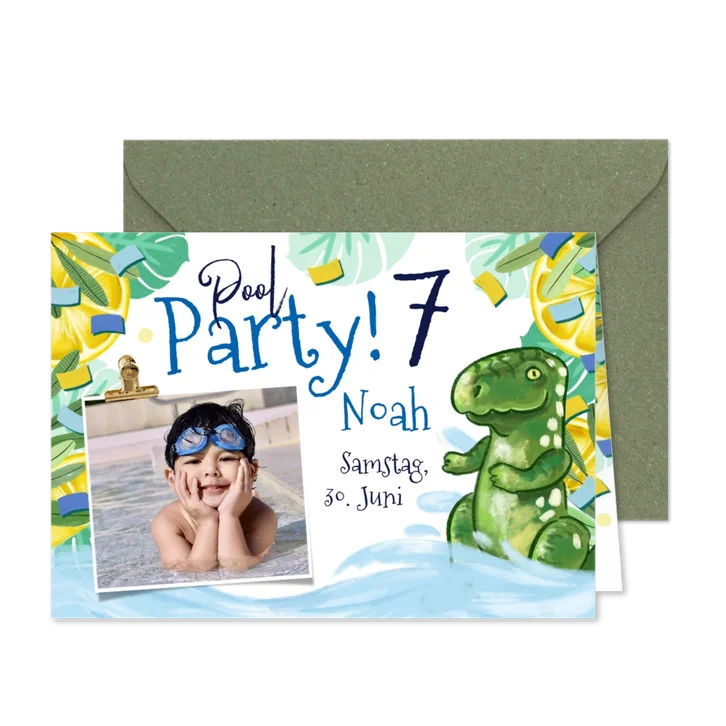 Einladung zur Poolparty 7. Kindergeburtstag Sommer
