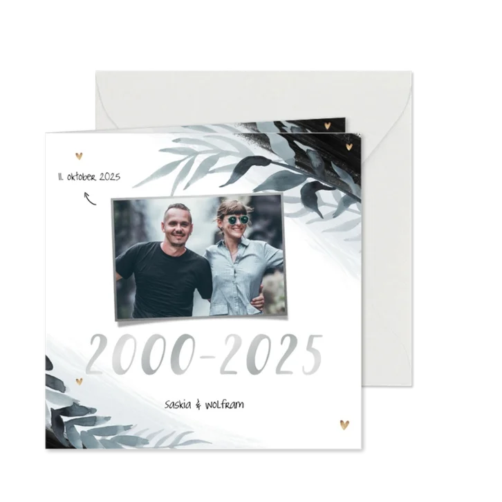 Einladung zur Silberhochzeit botanisch schwarz mit Foto