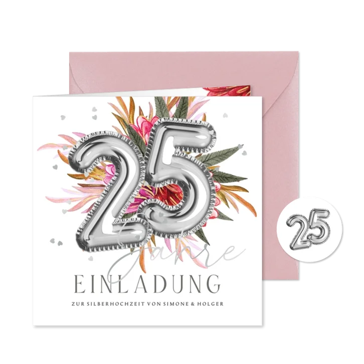 Einladung zur Silberhochzeit Luftballons 25 