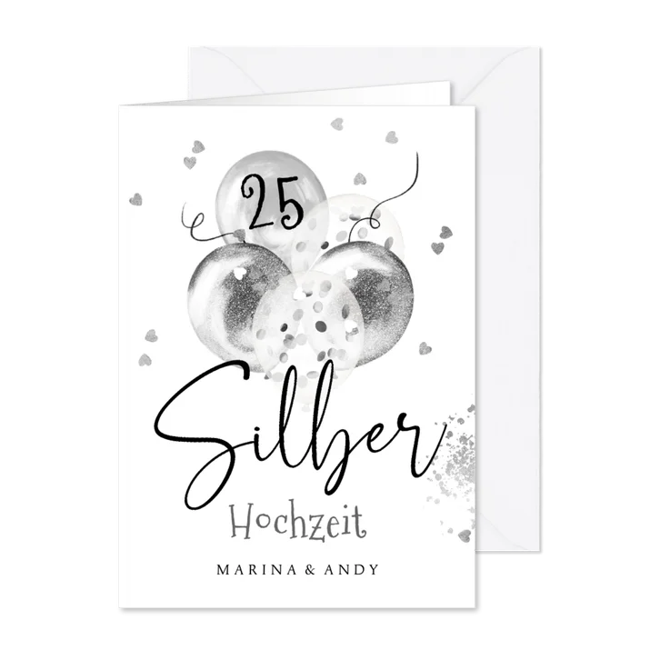 Einladung zur Silberhochzeit silberne Luftballons