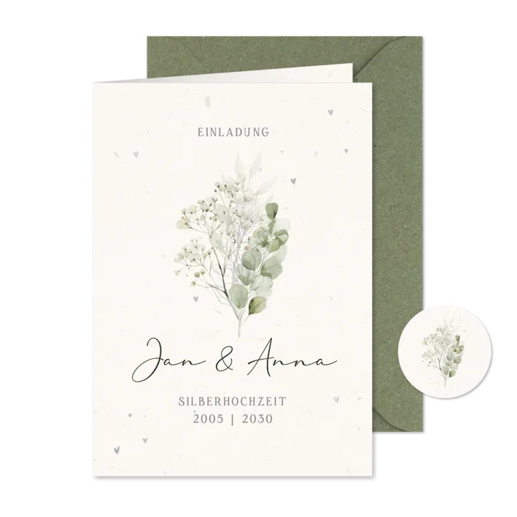 Einladung zur Silberhochzeit Trockenblumen