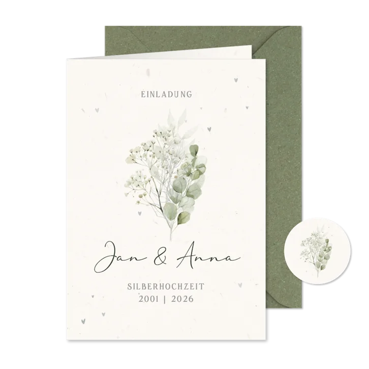 Einladung zur Silberhochzeit Trockenblumen