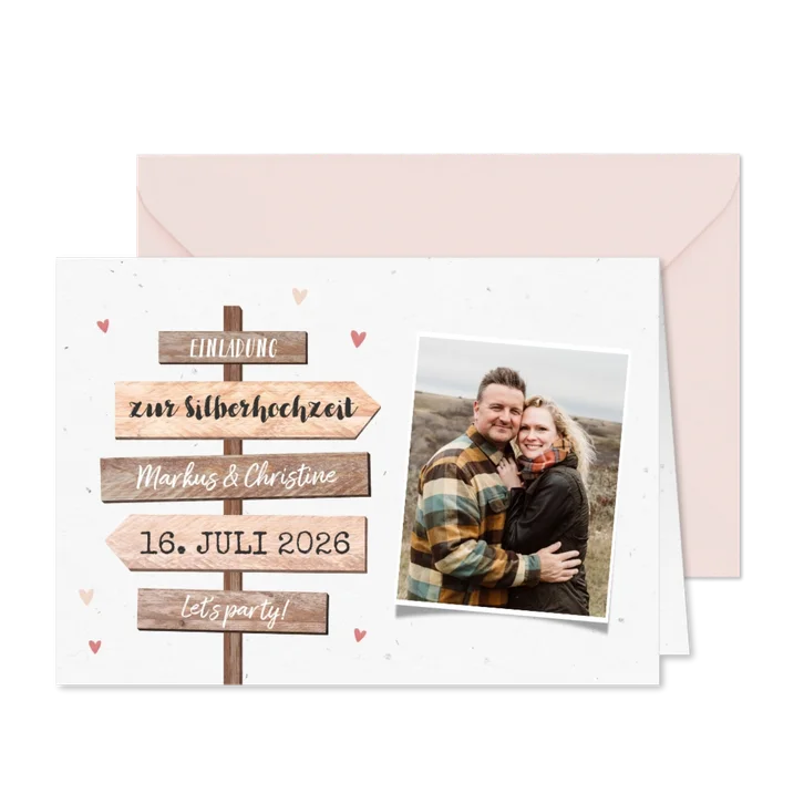 Einladung zur Silberhochzeit Wegweiser und Foto