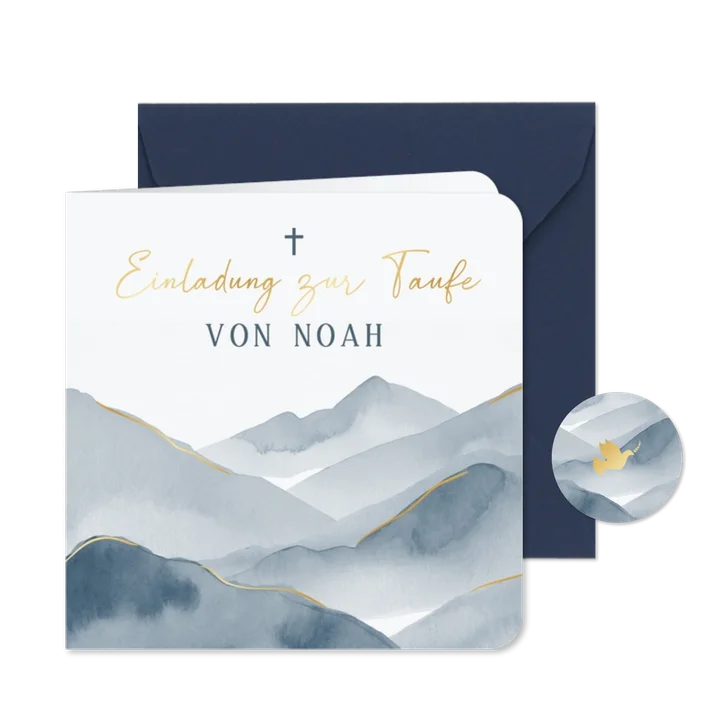 Einladung zur Taufe blaue Berge Aquarell