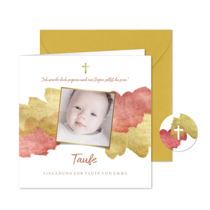 Einladung zur Taufe Foto metallic rosé