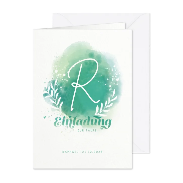 Einladung zur Taufe mit Initialen & Wasserfarbe