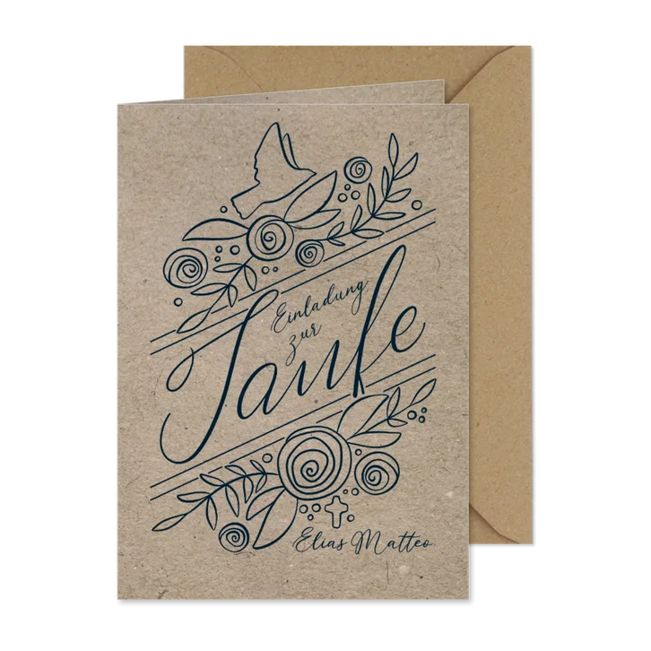Einladung zur Taufe Rosen und Lettering