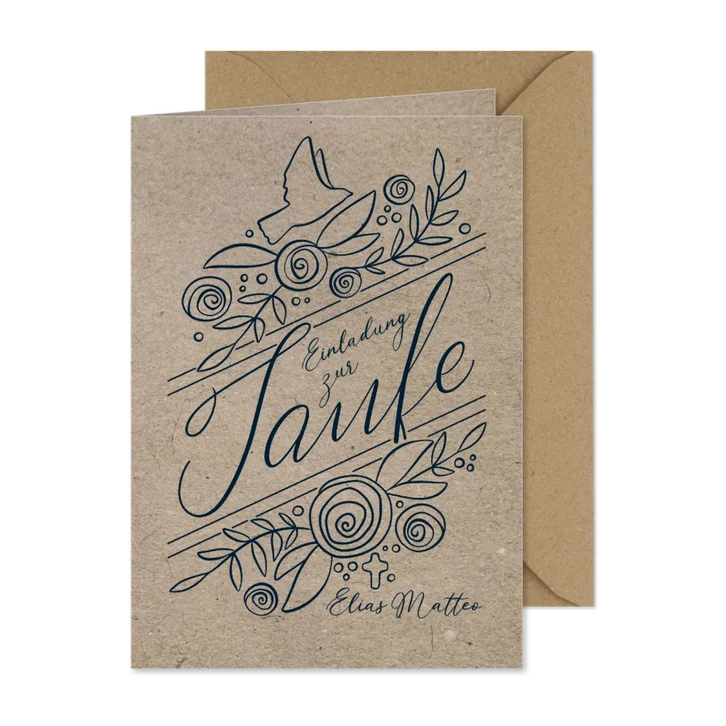 Einladung zur Taufe Rosen und Lettering