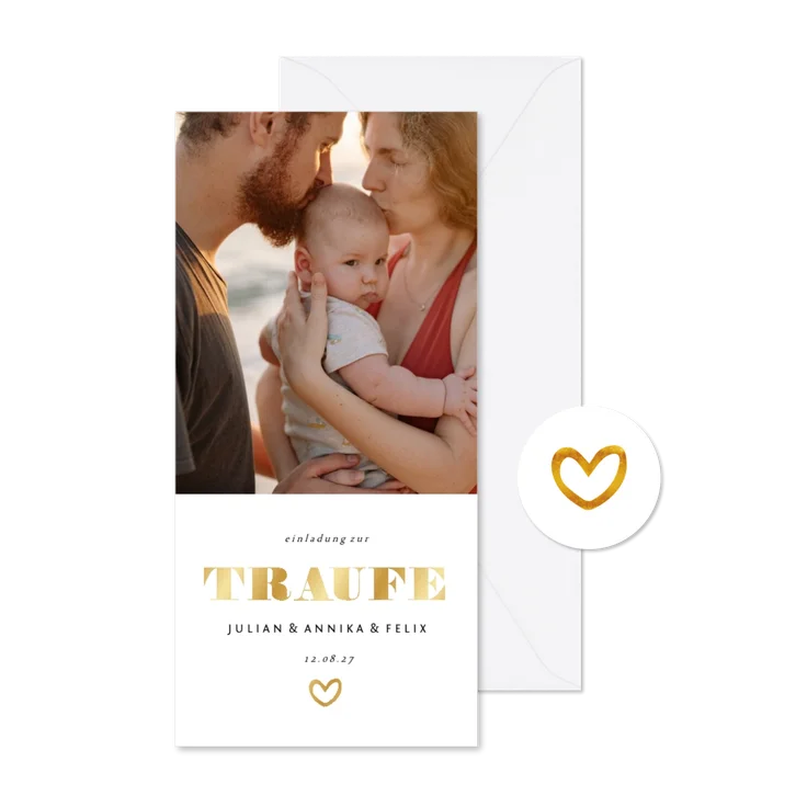 Einladung zur Traufe Goldakzente Foto Hochformat