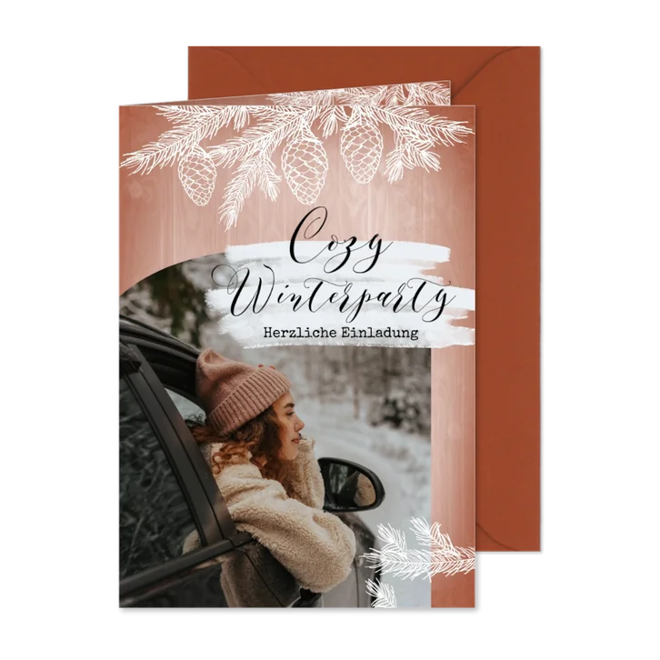 Einladung zur Winterparty Tannenzweige