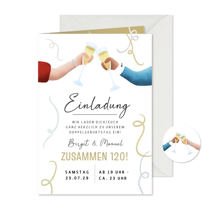 Einladung Zusammen 120 Hände mit Sektgläsern