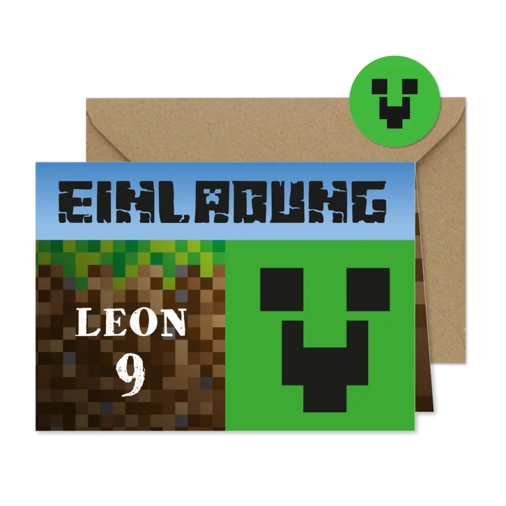 Einladungksarte zum Minecraft-Kindergeburtstag 9 Jahre