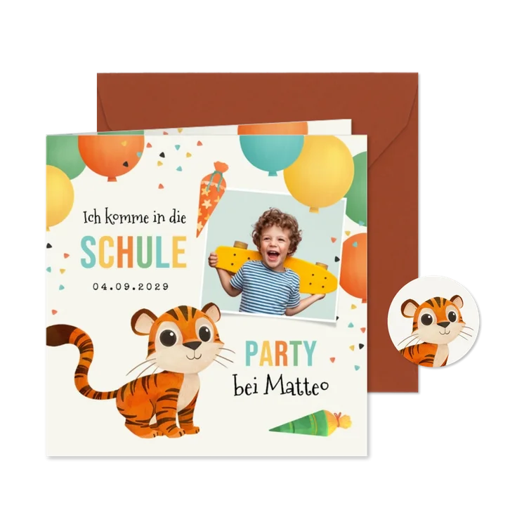 Einladungskarte 1. Schultag Foto & Tiger