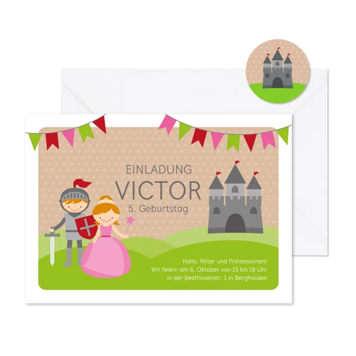 Einladungskarte 2. Kindergeburtstag Ritter und Prinzessin
