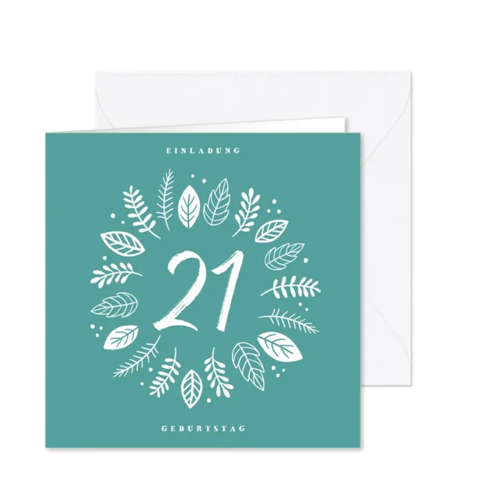 Einladungskarte 21. Geburtstag Blätter Kranz
