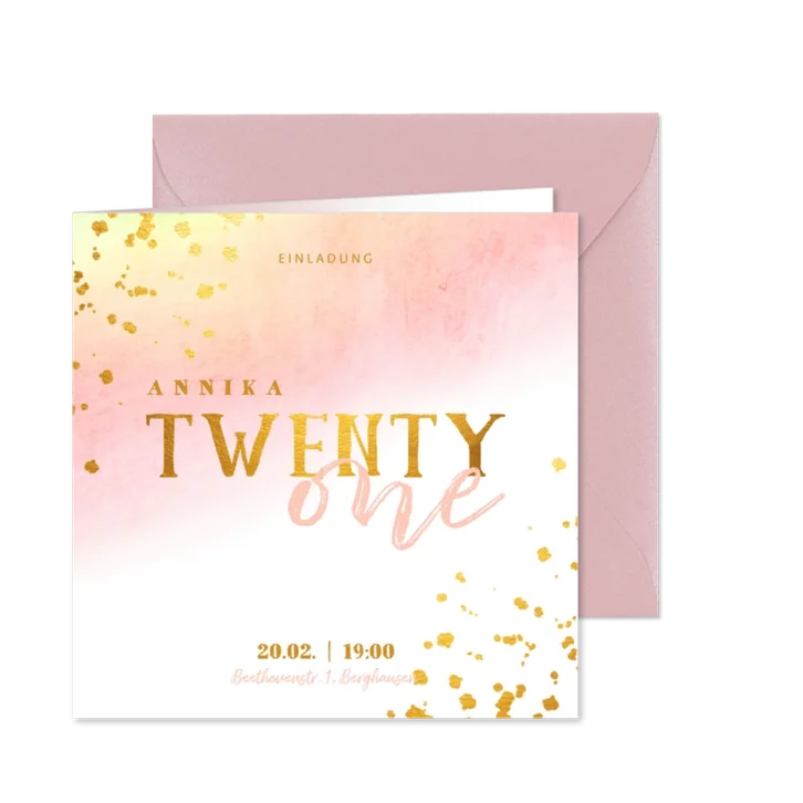 Einladungskarte 21. Geburtstag mit Goldeffekten