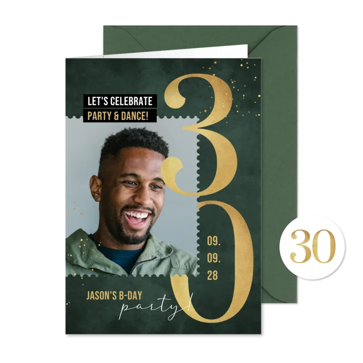Einladungskarte 30. Geburtstag Foto und große 30