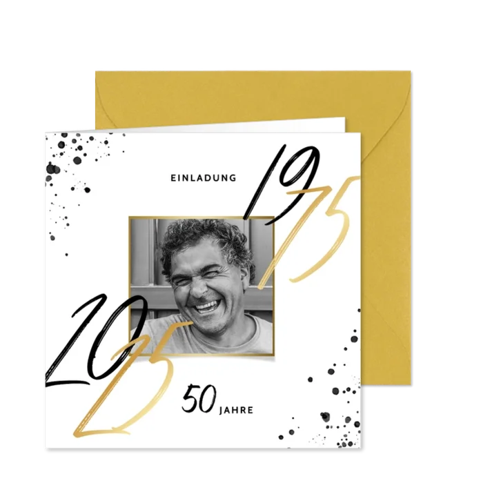 Einladungskarte 50. Geburtstag 1975-2025 mit Foto
