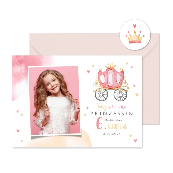 Einladungskarte 6. Kindergeburtstag Prinzessin