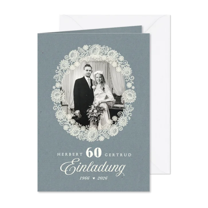 Einladungskarte 60. Hochzeitstag Foto und Spitzendekor