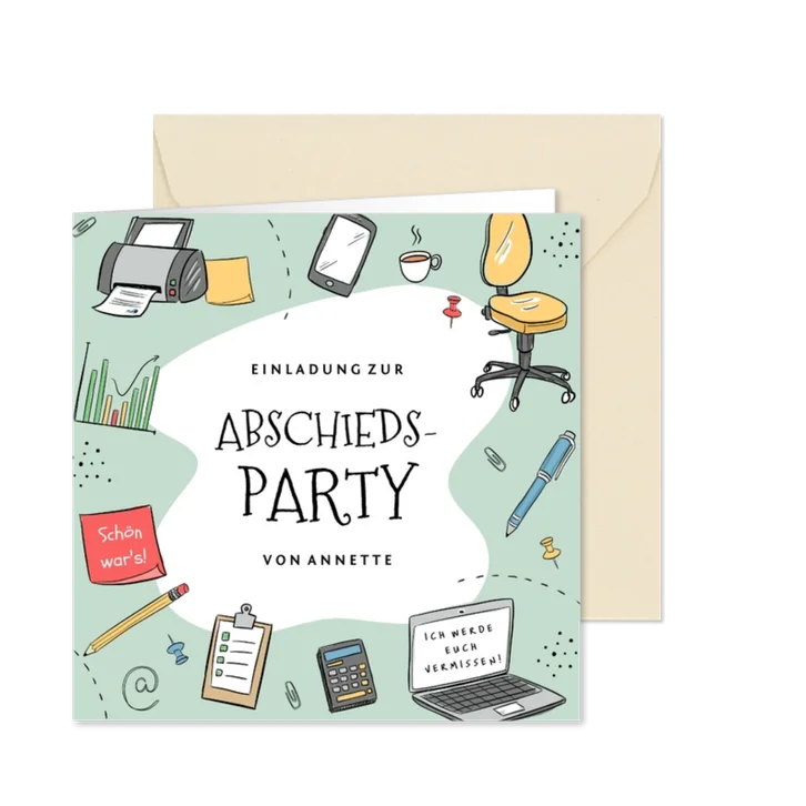 Einladungskarte Abschiedsparty Büro