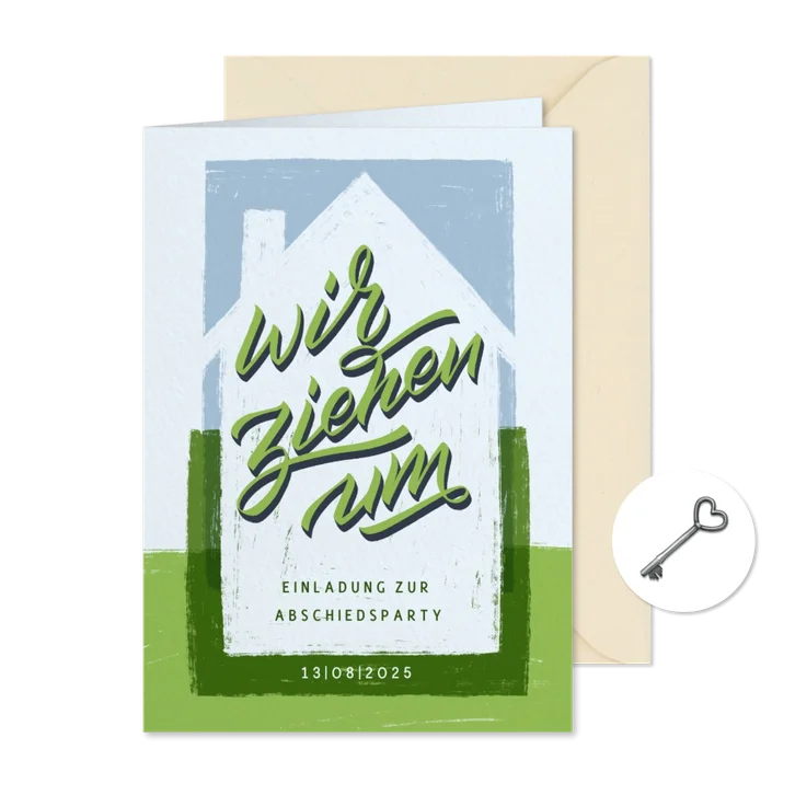 Einladungskarte Abschiedsparty mit Häuschen