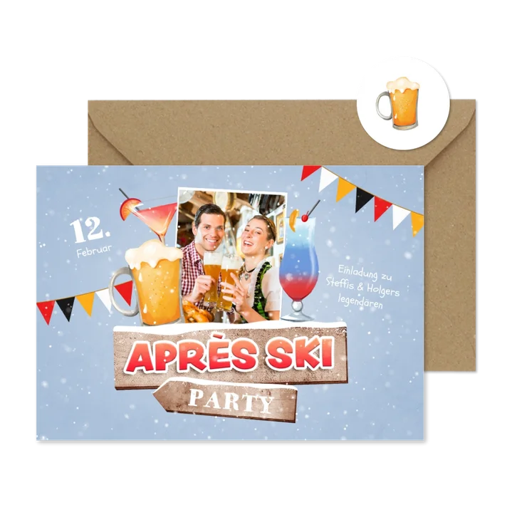 Einladungskarte Après-Ski-Party mit Foto