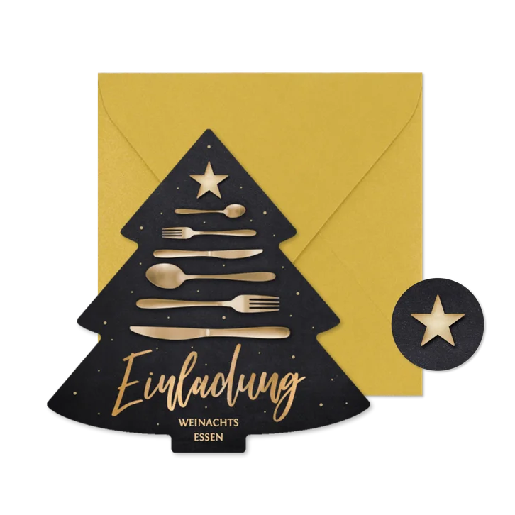 Einladungskarte Besteck Weihnachtsessen Weihnachtsbaum
