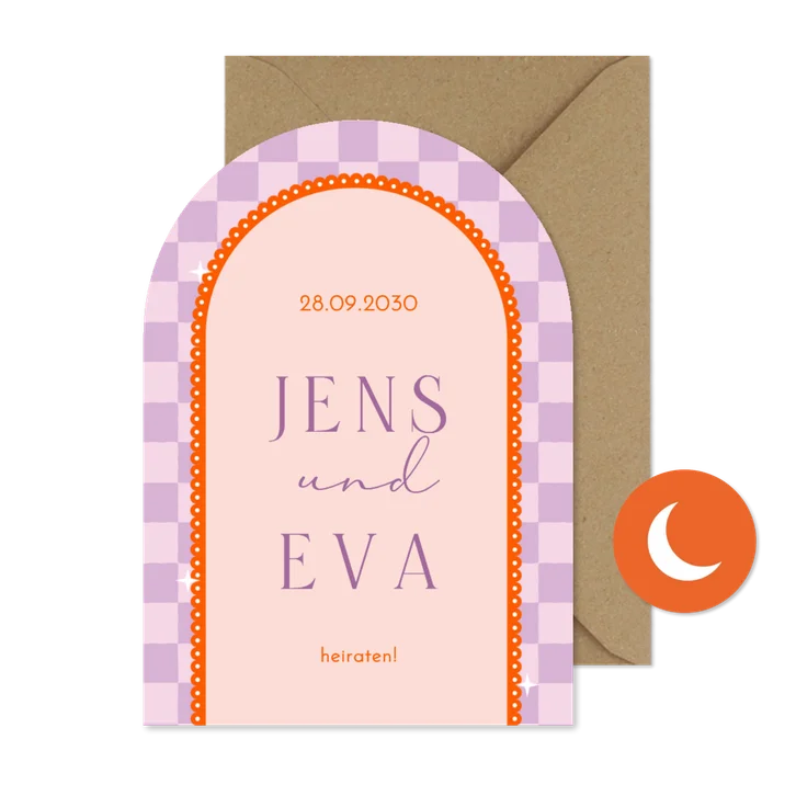 Einladungskarte Bogenform Kariert Hochzeit