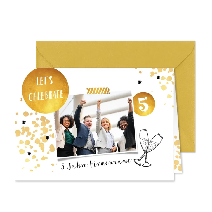 Einladungskarte Dienstjubiläum gold mit Foto