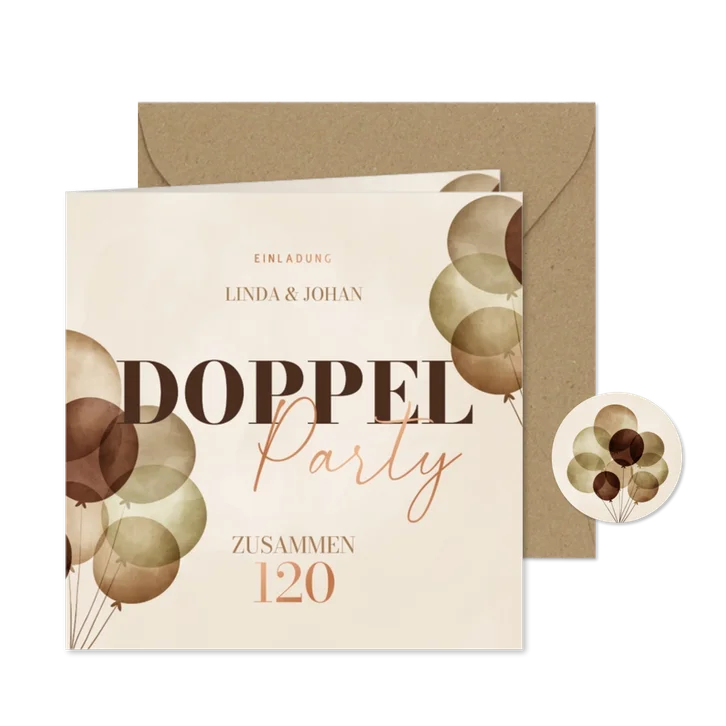 Einladungskarte Doppelparty 120 Luftballons 