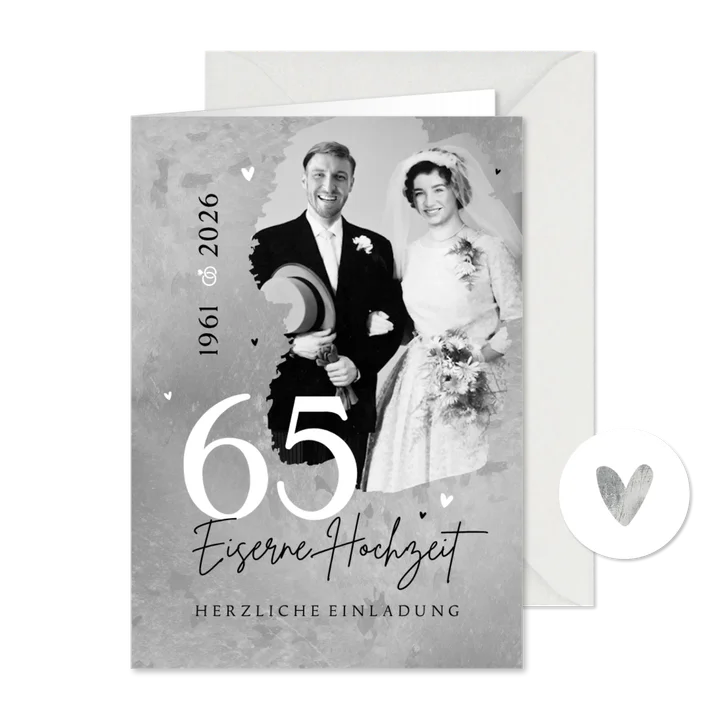 Einladungskarte eiserne Hochzeit mit Foto