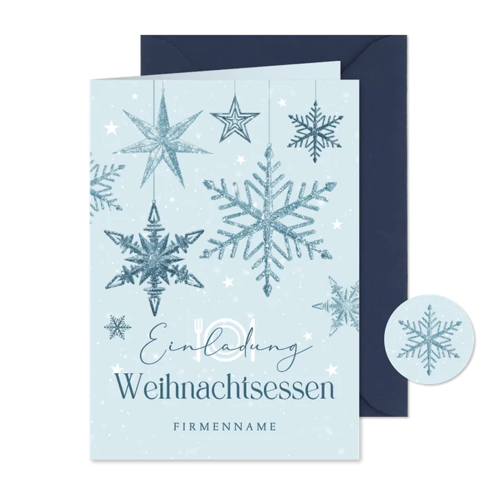 Einladungskarte Eiskristalle Weihnachtsessen geschäftlich 