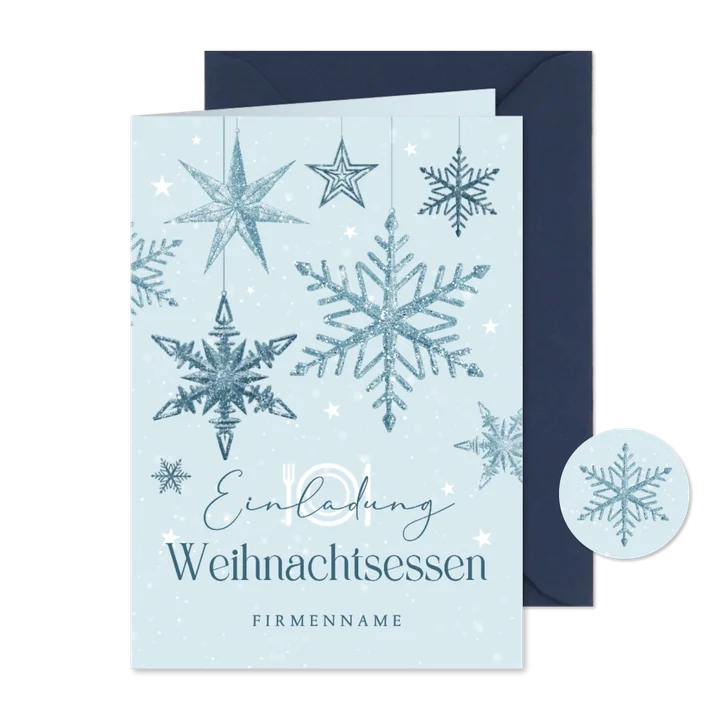 Einladungskarte Eiskristalle Weihnachtsessen geschäftlich