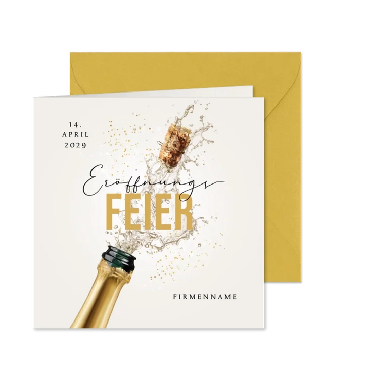 Einladungskarte Eröffnungsfeier geschäftlich Sektflasche