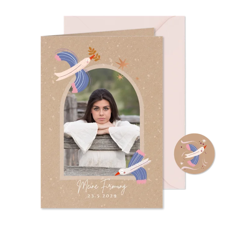 Einladungskarte Firmung mit Taube in Blau & Foto