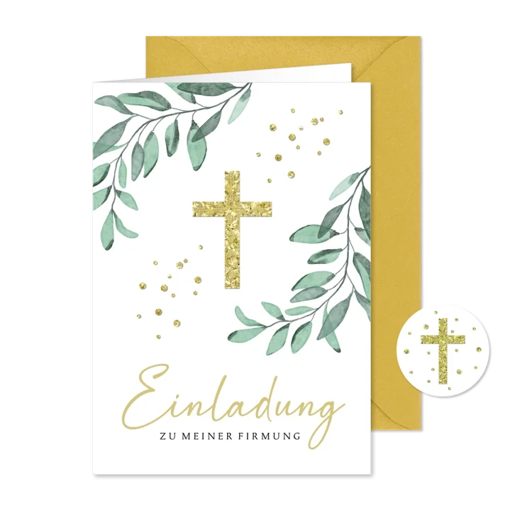 Einladungskarte Firmung Zweige & Kreuz