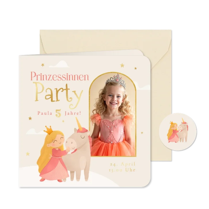 Einladungskarte Foto Prinzessinnen Party Kindergeburtstag