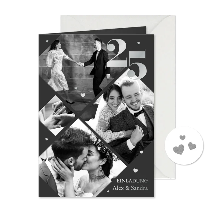 Einladungskarte Fotocollage Silberne Hochzeit 