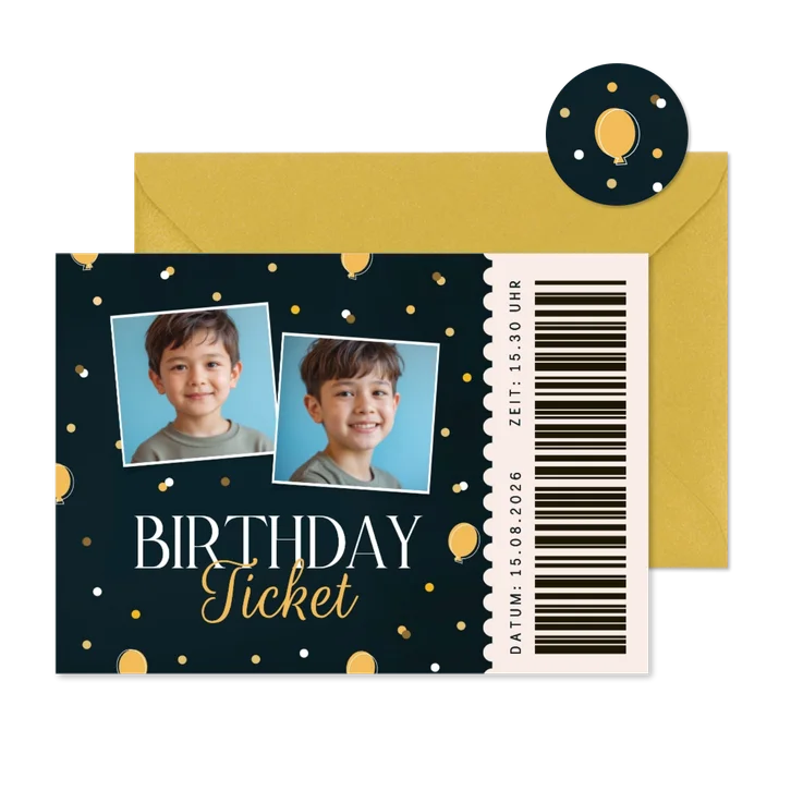 Einladungskarte Fotos Geburtstags-Ticket Kindergeburtstag