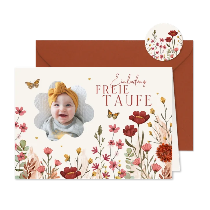 Einladungskarte freie Taufe Foto & Blumenwiese