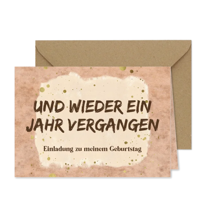 Einladungskarte Geburtstag mit Aquarell und Goldsplashes