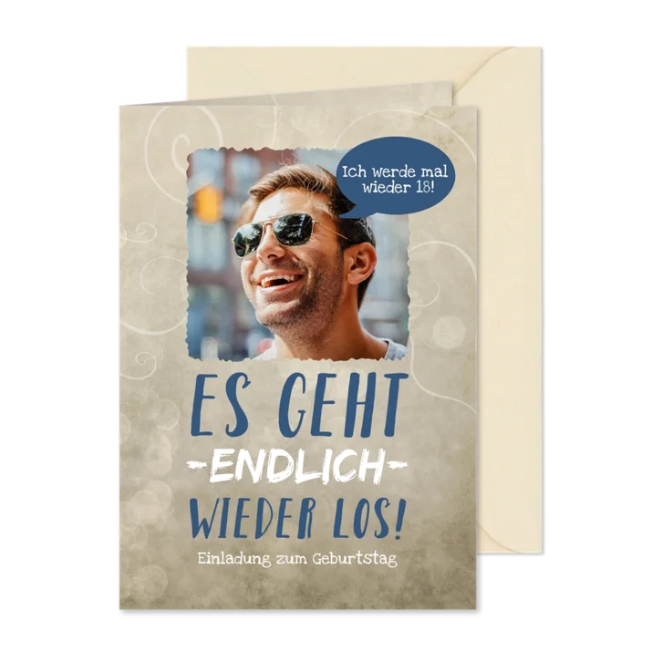 Einladungskarte Geburtstag mit coolem Spruch und Sprechblase