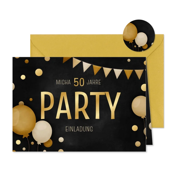 Einladungskarte Geburtstag Party in Gold