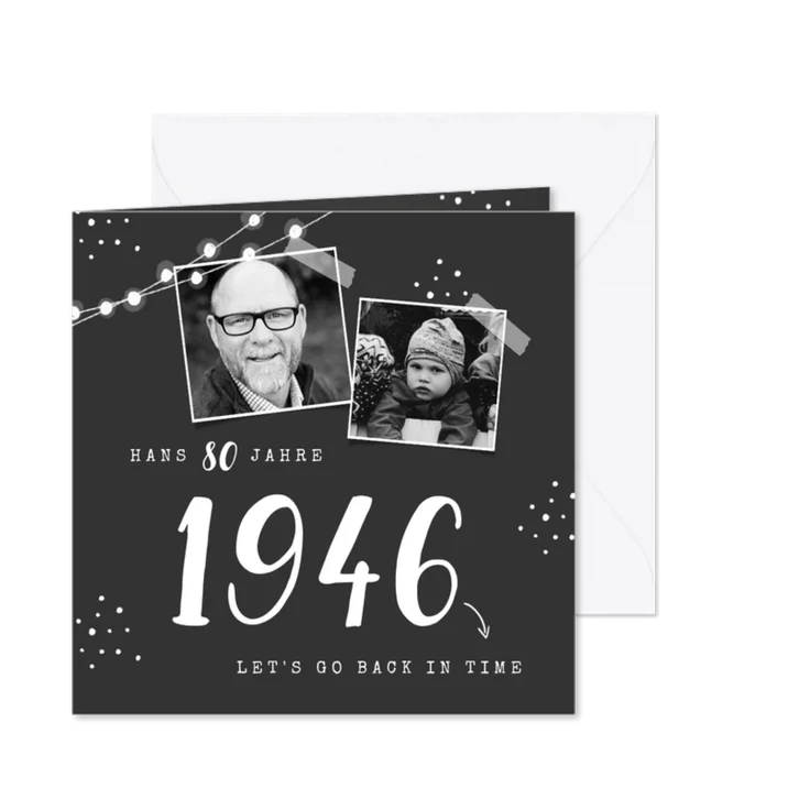 Einladungskarte Geburtstag schwarz-weiß mit Fotos