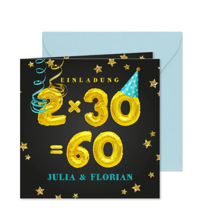 Einladungskarte Geburtstagsparty 2x30=60