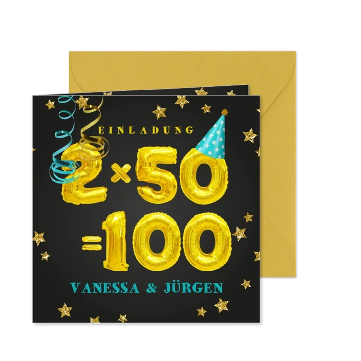 Einladungskarte Geburtstagsparty 2x50=100